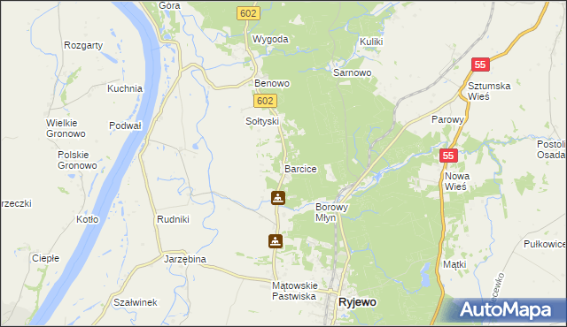 mapa Barcice gmina Ryjewo, Barcice gmina Ryjewo na mapie Targeo