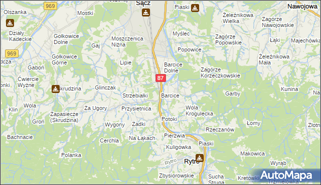 mapa Barcice gmina Stary Sącz, Barcice gmina Stary Sącz na mapie Targeo