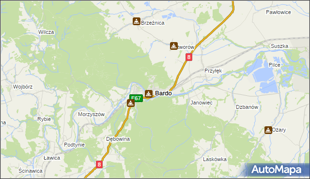 mapa Bardo powiat ząbkowicki, Bardo powiat ząbkowicki na mapie Targeo