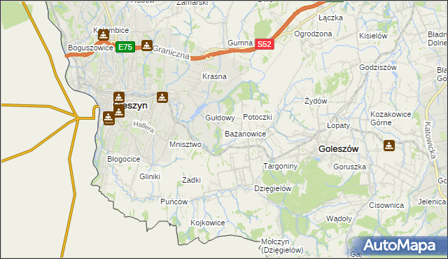 mapa Bażanowice, Bażanowice na mapie Targeo