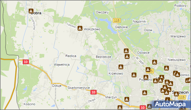 mapa Bezrzecze, Bezrzecze na mapie Targeo