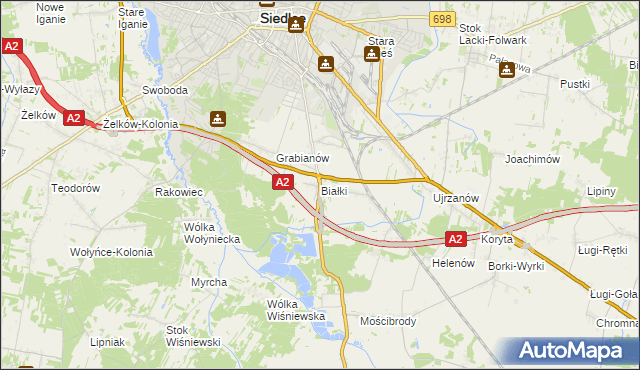 mapa Białki gmina Siedlce, Białki gmina Siedlce na mapie Targeo