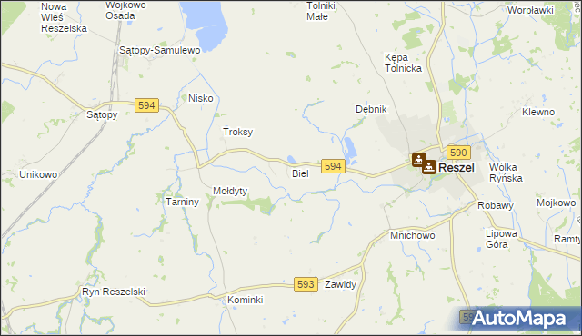 mapa Biel gmina Reszel, Biel gmina Reszel na mapie Targeo