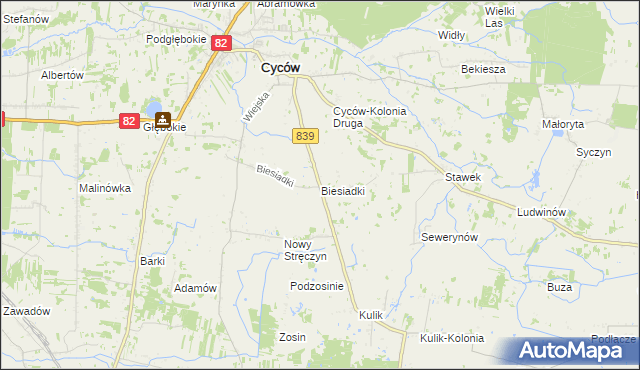 mapa Biesiadki gmina Cyców, Biesiadki gmina Cyców na mapie Targeo