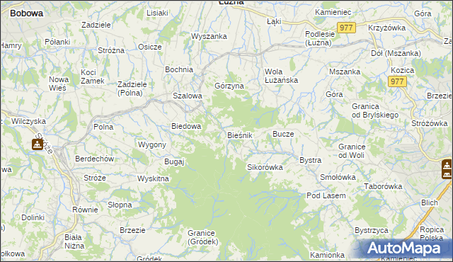 mapa Bieśnik gmina Łużna, Bieśnik gmina Łużna na mapie Targeo