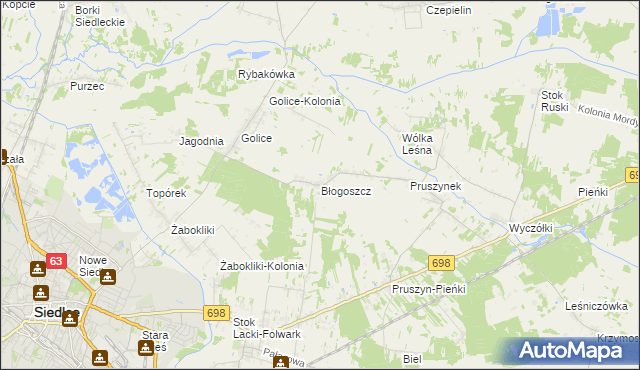 mapa Błogoszcz, Błogoszcz na mapie Targeo