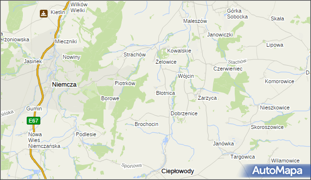 mapa Błotnica gmina Kondratowice, Błotnica gmina Kondratowice na mapie Targeo