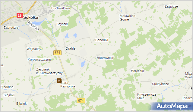 mapa Bobrowniki gmina Sokółka, Bobrowniki gmina Sokółka na mapie Targeo