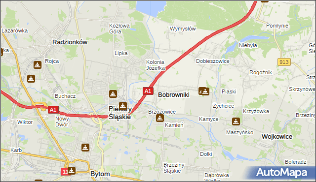 mapa Bobrowniki powiat będziński, Bobrowniki powiat będziński na mapie Targeo