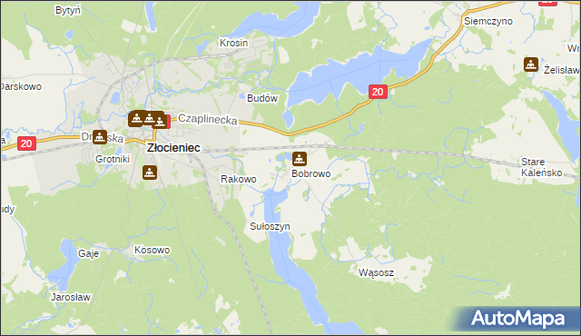 mapa Bobrowo gmina Złocieniec, Bobrowo gmina Złocieniec na mapie Targeo