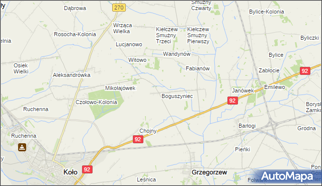 mapa Boguszyniec gmina Grzegorzew, Boguszyniec gmina Grzegorzew na mapie Targeo