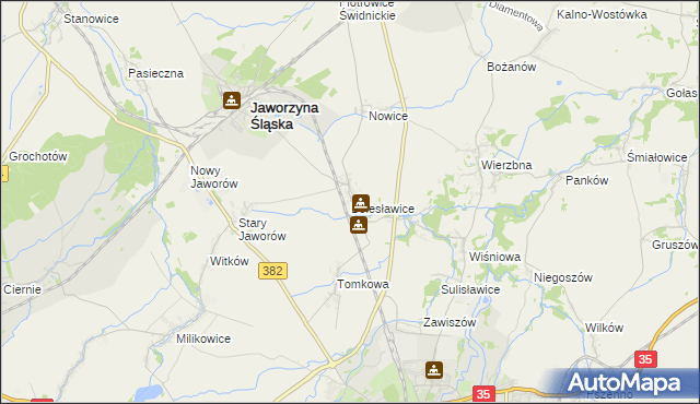 mapa Bolesławice gmina Jaworzyna Śląska, Bolesławice gmina Jaworzyna Śląska na mapie Targeo