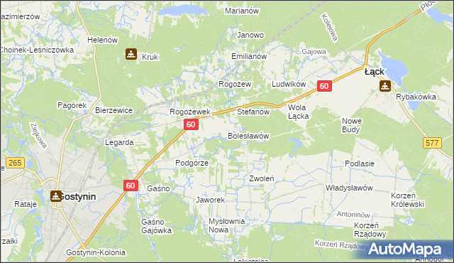 mapa Bolesławów gmina Gostynin, Bolesławów gmina Gostynin na mapie Targeo