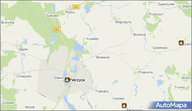 mapa Bolewice gmina Pełczyce, Bolewice gmina Pełczyce na mapie Targeo