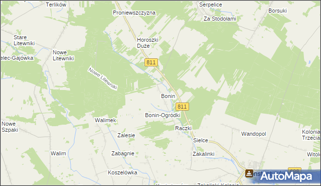 mapa Bonin gmina Sarnaki, Bonin gmina Sarnaki na mapie Targeo