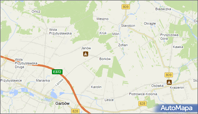 mapa Borków gmina Garbów, Borków gmina Garbów na mapie Targeo