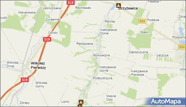 mapa Borkowizna gmina Strzyżewice, Borkowizna gmina Strzyżewice na mapie Targeo