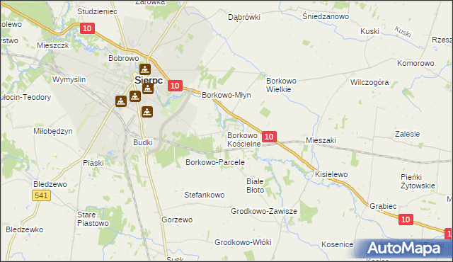 mapa Borkowo Kościelne, Borkowo Kościelne na mapie Targeo