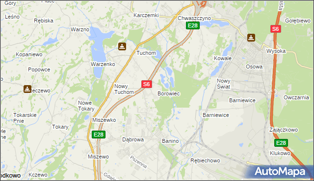 mapa Borowiec gmina Żukowo, Borowiec gmina Żukowo na mapie Targeo