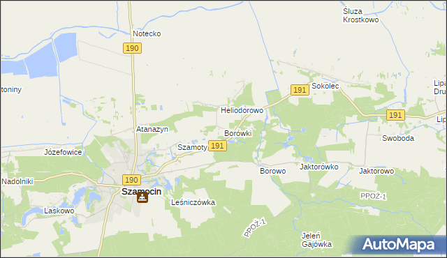 mapa Borówki gmina Szamocin, Borówki gmina Szamocin na mapie Targeo