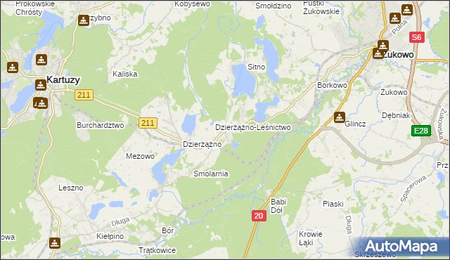 mapa Borowo gmina Kartuzy, Borowo gmina Kartuzy na mapie Targeo