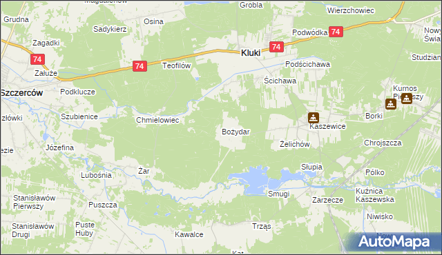 mapa Bożydar gmina Kluki, Bożydar gmina Kluki na mapie Targeo