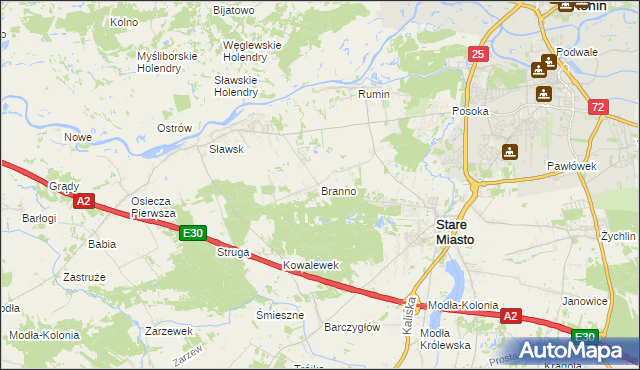 mapa Branno gmina Rzgów, Branno gmina Rzgów na mapie Targeo