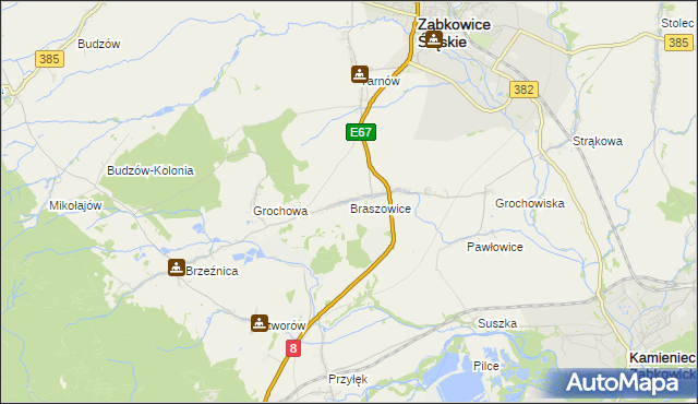 mapa Braszowice, Braszowice na mapie Targeo