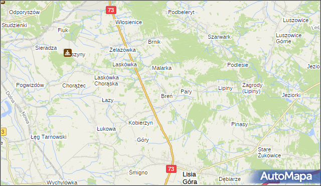 mapa Breń gmina Lisia Góra, Breń gmina Lisia Góra na mapie Targeo