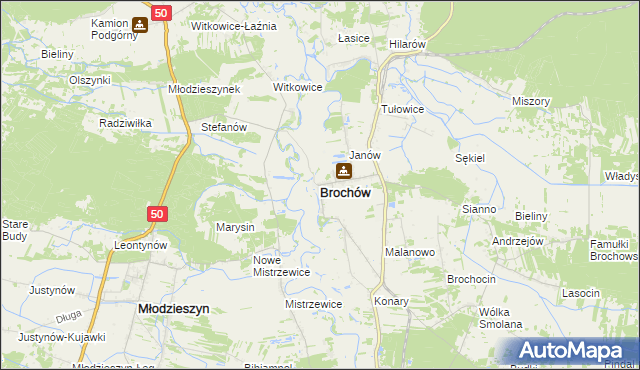 mapa Brochów powiat sochaczewski, Brochów powiat sochaczewski na mapie Targeo