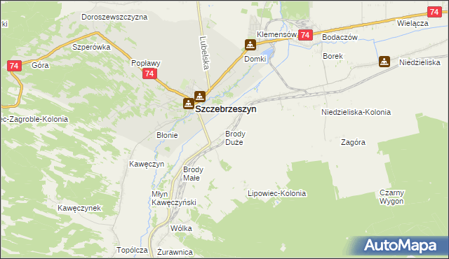 mapa Brody Duże gmina Szczebrzeszyn, Brody Duże gmina Szczebrzeszyn na mapie Targeo