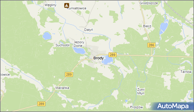 mapa Brody powiat żarski, Brody powiat żarski na mapie Targeo