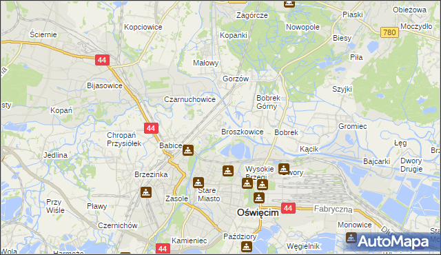 mapa Broszkowice, Broszkowice na mapie Targeo