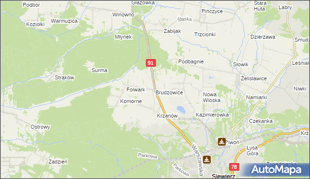 mapa Brudzowice, Brudzowice na mapie Targeo