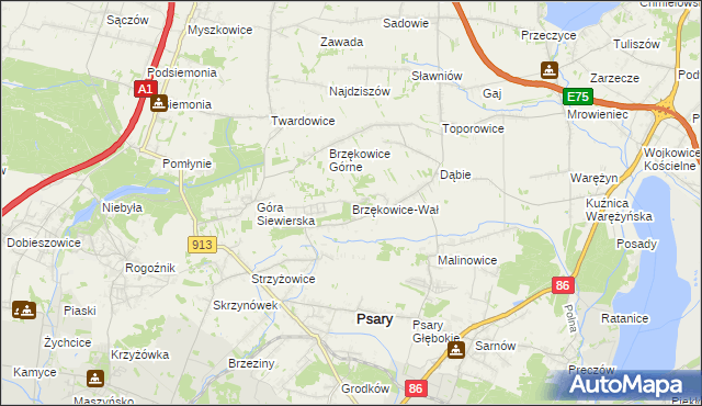 mapa Brzękowice-Wał, Brzękowice-Wał na mapie Targeo