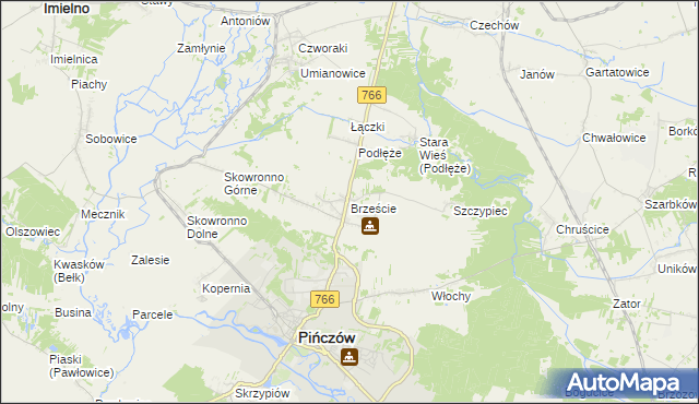 mapa Brzeście gmina Pińczów, Brzeście gmina Pińczów na mapie Targeo