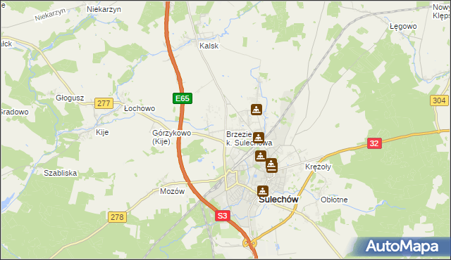 mapa Brzezie k. Sulechowa, Brzezie k. Sulechowa na mapie Targeo