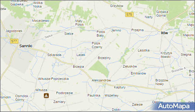 mapa Brzeziny gmina Sanniki, Brzeziny gmina Sanniki na mapie Targeo