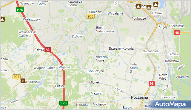 mapa Brzeziny Nowe, Brzeziny Nowe na mapie Targeo