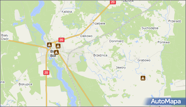 mapa Brzeźnica gmina Biały Bór, Brzeźnica gmina Biały Bór na mapie Targeo