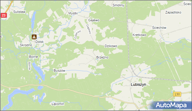 mapa Brzeźno gmina Lubiszyn, Brzeźno gmina Lubiszyn na mapie Targeo