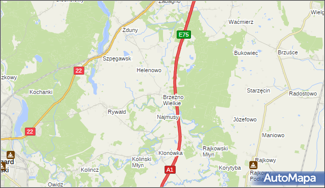 mapa Brzeźno Wielkie, Brzeźno Wielkie na mapie Targeo