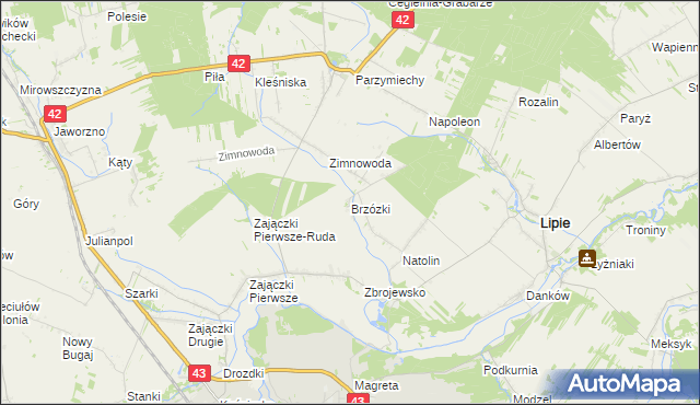 mapa Brzózki gmina Lipie, Brzózki gmina Lipie na mapie Targeo