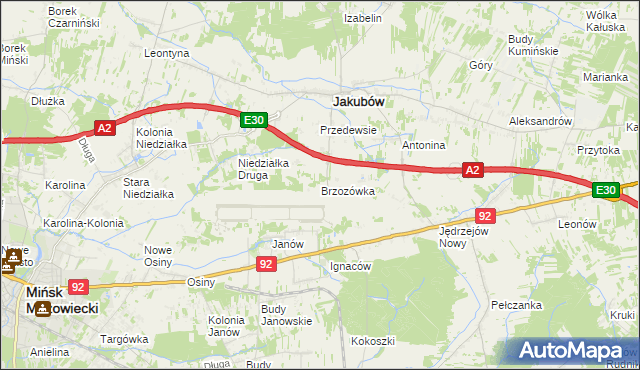 mapa Brzozówka gmina Jakubów, Brzozówka gmina Jakubów na mapie Targeo