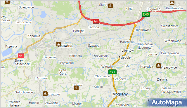 mapa Brzyczyna, Brzyczyna na mapie Targeo