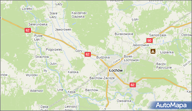 mapa Budziska gmina Łochów, Budziska gmina Łochów na mapie Targeo