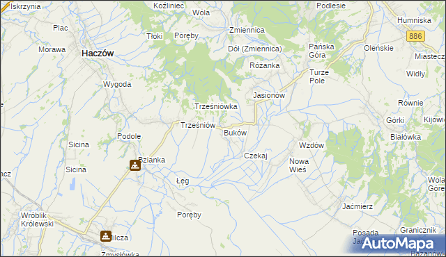 mapa Buków gmina Haczów, Buków gmina Haczów na mapie Targeo