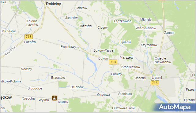 mapa Buków gmina Ujazd, Buków gmina Ujazd na mapie Targeo