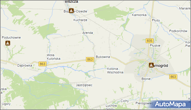 mapa Bukowina gmina Biszcza, Bukowina gmina Biszcza na mapie Targeo