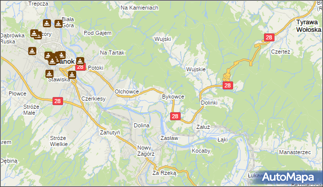 mapa Bykowce, Bykowce na mapie Targeo